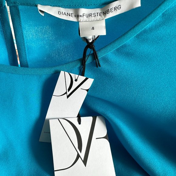 DVF Diane Von Furstenberg Nancy Tulip Sleeve Silk Top Blouse Laguna Blue - Picture 5 of 8